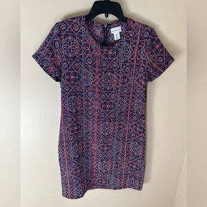 Geometric Patterned Dress in Red and Blue